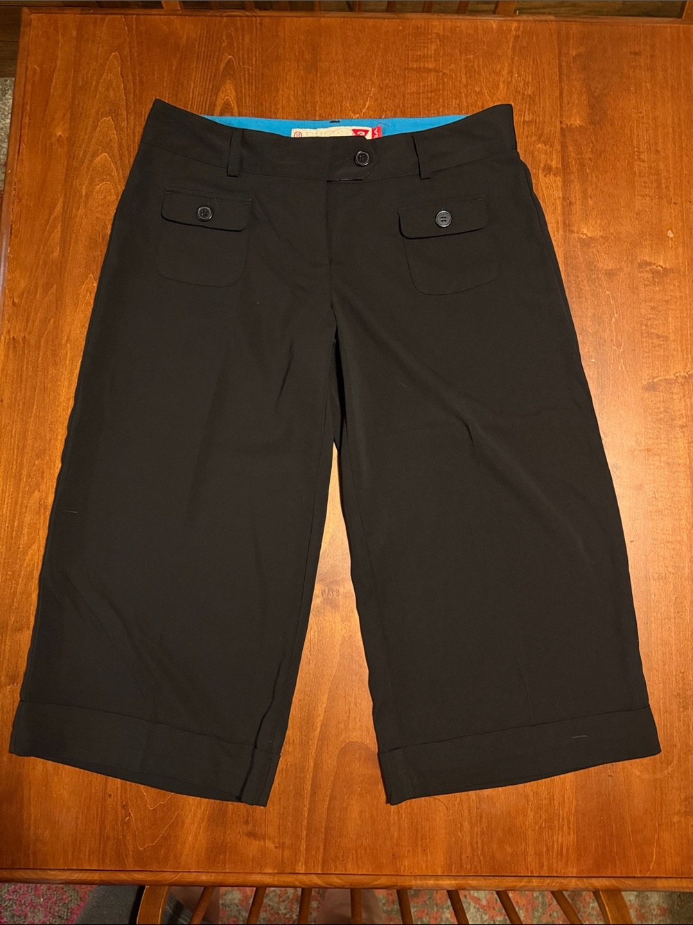 Guess Black Cropped Trouser Pants Cuffed Wide Leg Capri Y2K Juniors Sz 13